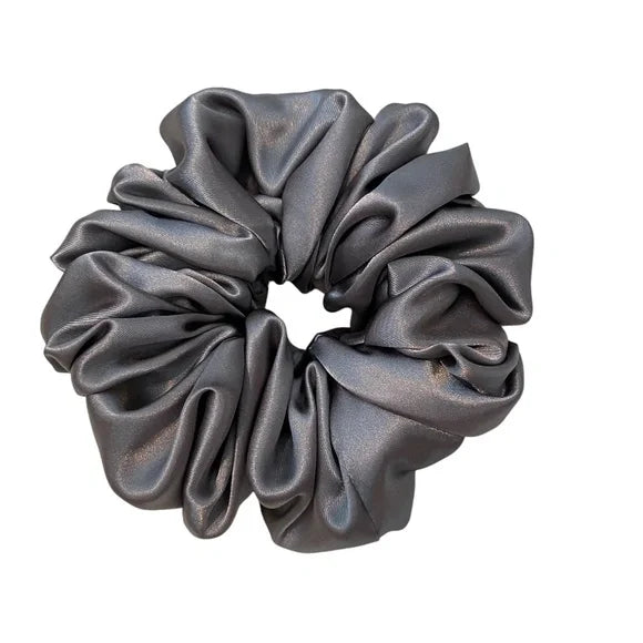Satin Hair Scrunchie. Gray. Medium