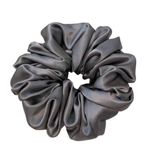 Satin Hair Scrunchie. Gray. Medium