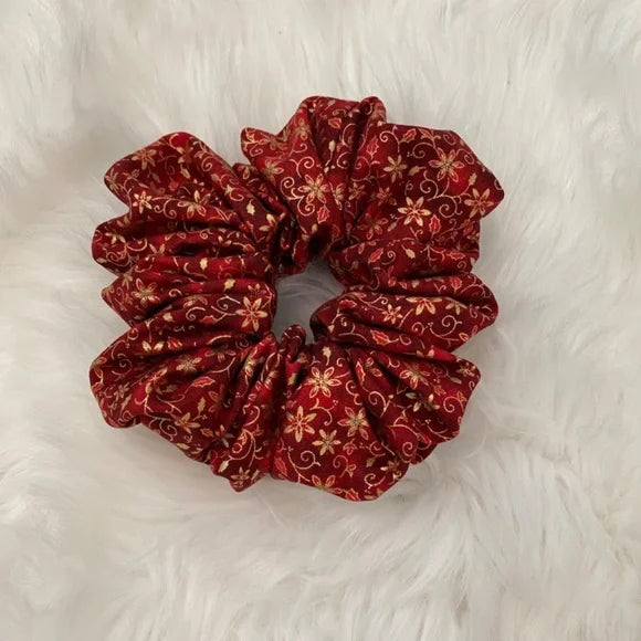 Christmas Hair Scrunchie. Christmas Print.Red Multicolor . Medium