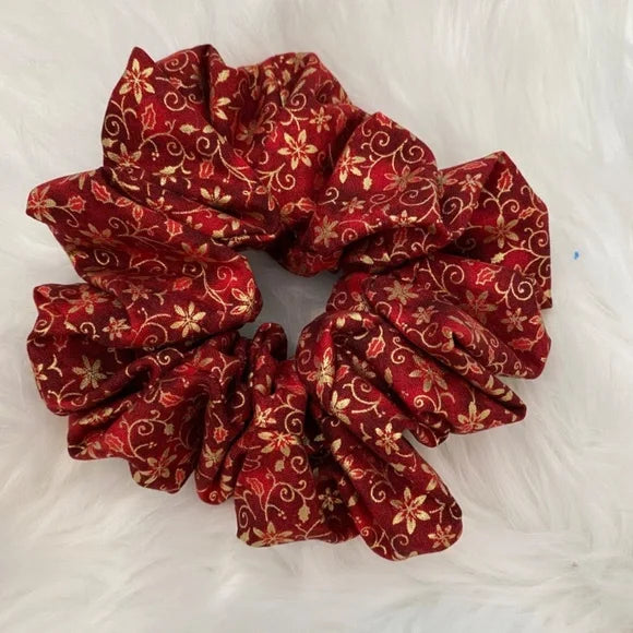 Christmas Hair Scrunchie. Christmas Print.Red Multicolor . Medium