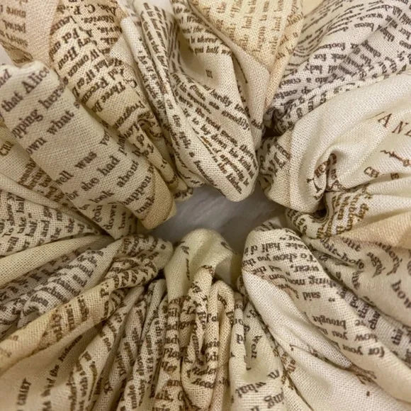Book Pages Print Hair Scrunchie. Multicolor . Medium.