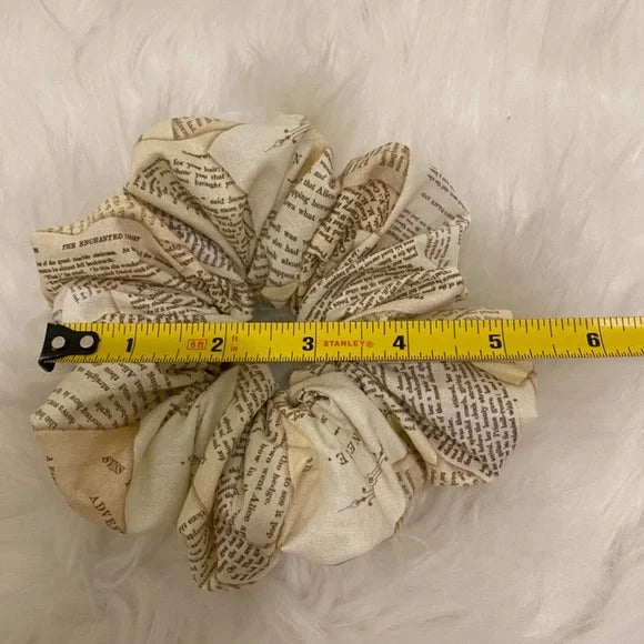 Book Pages Print Hair Scrunchie. Multicolor . Medium.