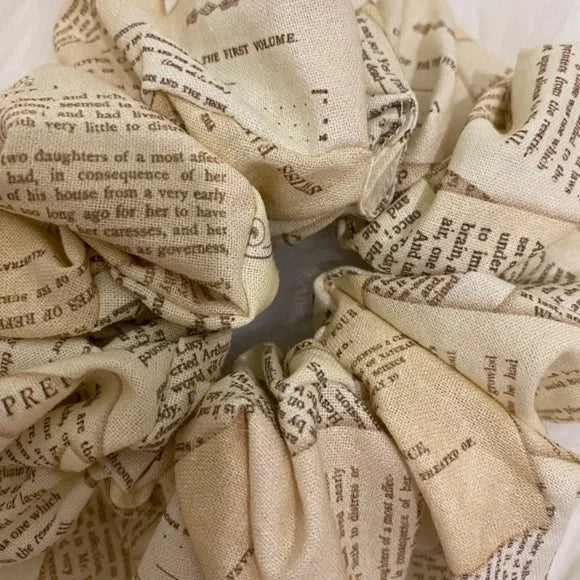 Book Pages Print Hair Scrunchie. Multicolor . Medium.