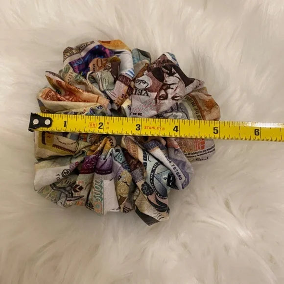 Foreign Currency Print Hair Scrunchie. Multicolor. Medium