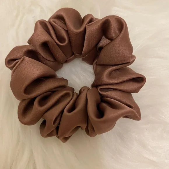 Small Mocha Satin Scrunchie – 100% Polyester Hair Accessory for Ponytails & Buns