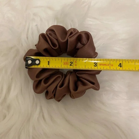 Small Mocha Satin Scrunchie – 100% Polyester Hair Accessory for Ponytails & Buns