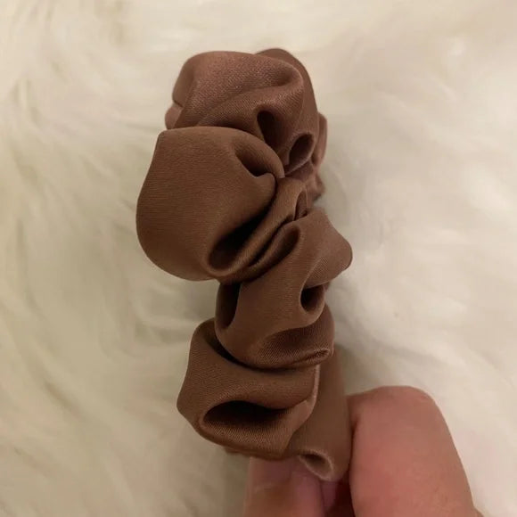 Small Mocha Satin Scrunchie – 100% Polyester Hair Accessory for Ponytails & Buns