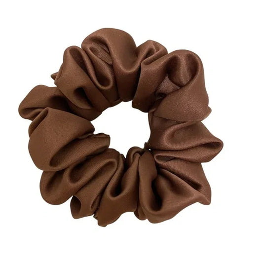 Small Mocha Satin Scrunchie – 100% Polyester Hair Accessory for Ponytails & Buns