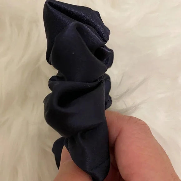 Small Dark Purple Satin Scrunchie – 100% Polyester, No-Damage Hair Accessory for Ponytails & Buns.