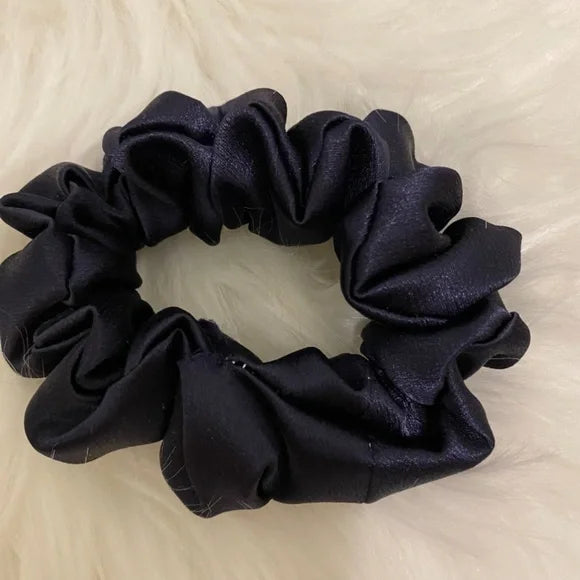 Small Dark Purple Satin Scrunchie – 100% Polyester, No-Damage Hair Accessory for Ponytails & Buns.
