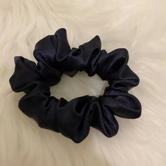 Small Dark Purple Satin Scrunchie – 100% Polyester, No-Damage Hair Accessory for Ponytails & Buns.