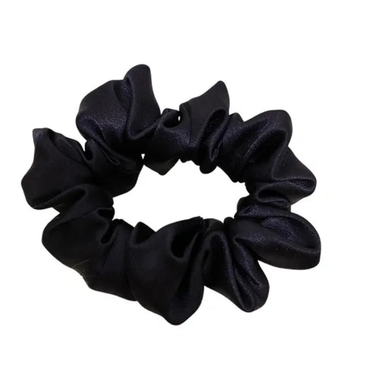 Small Dark Purple Satin Scrunchie – 100% Polyester, No-Damage Hair Accessory for Ponytails & Buns.