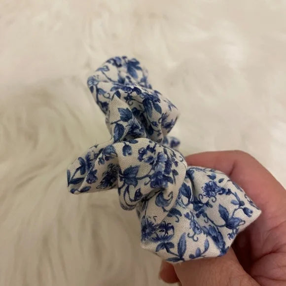 Floral Hair Scrunchie. Blue Multi. Small (Mini)