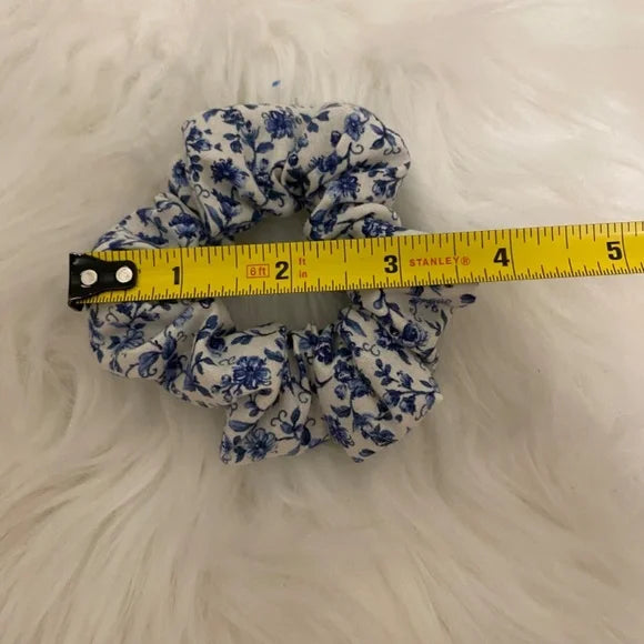 Floral Hair Scrunchie. Blue Multi. Small (Mini)