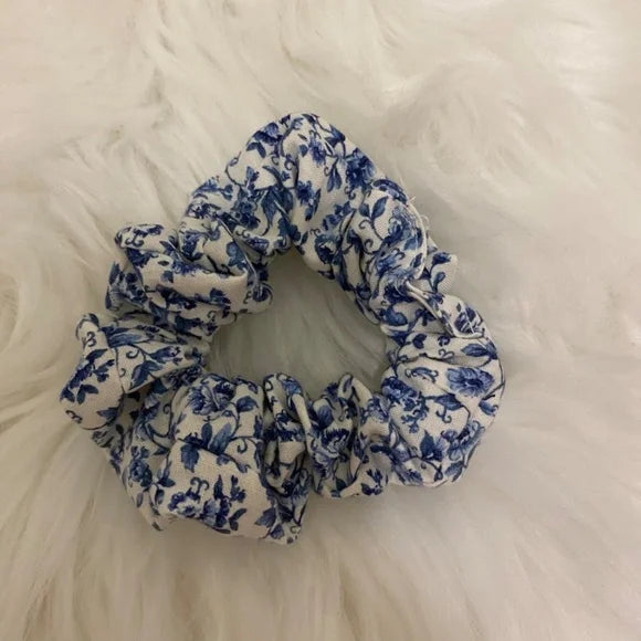 Floral Hair Scrunchie. Blue Multi. Small (Mini)
