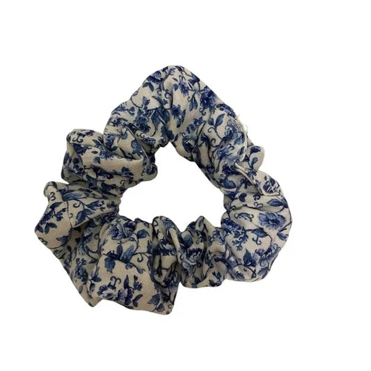 Floral Hair Scrunchie. Blue Multi. Small (Mini)