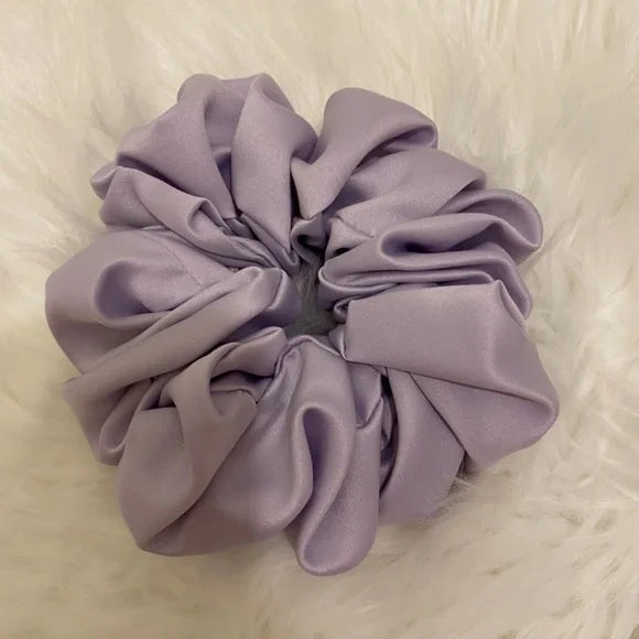 Satin Hair Scrunchie. Light Lavender. Medium