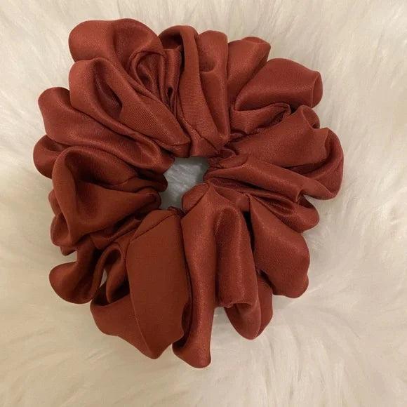 Satin Hair Scrunchie. Maroon. Medium