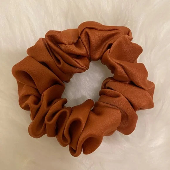 Small Rust Satin Scrunchie – 100% Polyester Hair Accessory for Ponytails & Buns