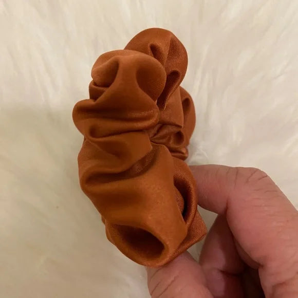 Small Rust Satin Scrunchie – 100% Polyester Hair Accessory for Ponytails & Buns