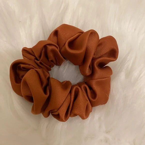 Small Rust Satin Scrunchie – 100% Polyester Hair Accessory for Ponytails & Buns