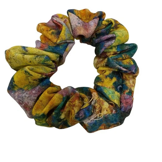 Garden Flower Painting Print Hair Scrunchie. Multicolor. Small (Mini)