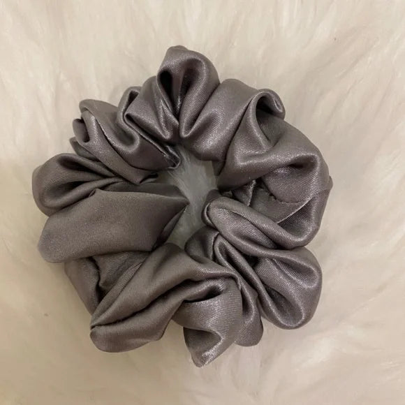 Small Gray Satin Scrunchie – 100% Polyester Hair Accessory for Ponytails & Buns