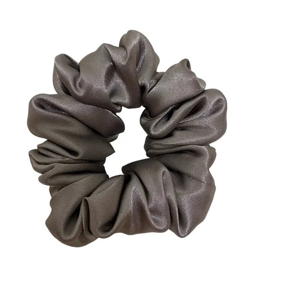 Small Gray Satin Scrunchie – 100% Polyester Hair Accessory for Ponytails & Buns