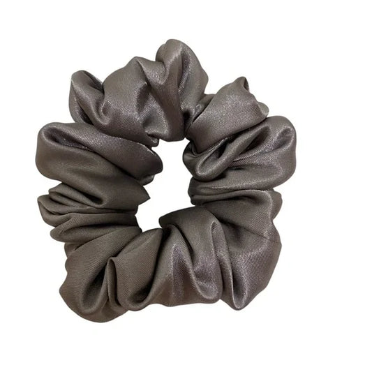 Small Gray Satin Scrunchie – 100% Polyester Hair Accessory for Ponytails & Buns