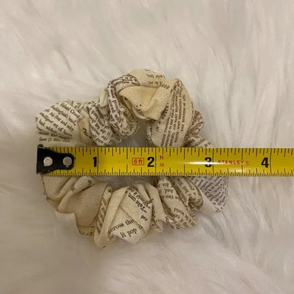 Book Pages Print Hair Scrunchie. Multicolor. Small (Mini).