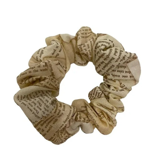 Book Pages Print Hair Scrunchie. Multicolor. Small (Mini).