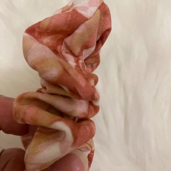 Rose Print Print Hair Scrunchie. Pink Multi. Small (Mini)