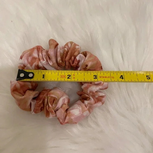 Rose Print Print Hair Scrunchie. Pink Multi. Small (Mini)