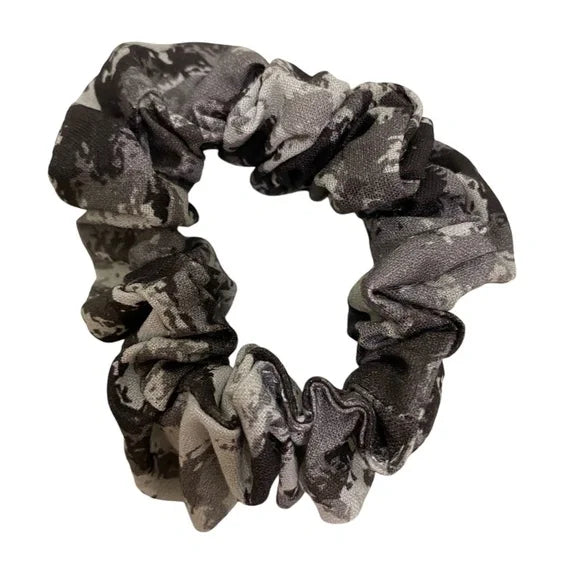 Small Black and Gray Camo Cotton Scrunchie – 100% Cotton Camouflage Hair Accessory