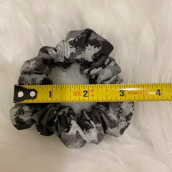 Small Black and Gray Camo Cotton Scrunchie – 100% Cotton Camouflage Hair Accessory