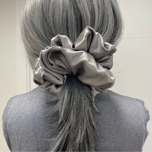Satin Hair Scrunchie. Gray. XXL