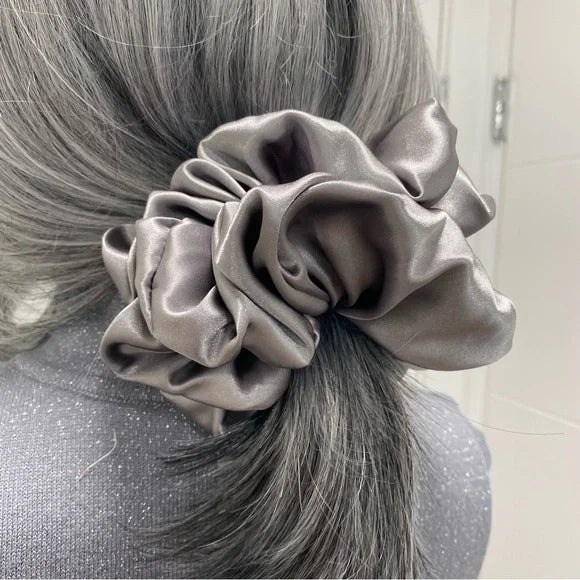 Satin Hair Scrunchie. Gray. XXL