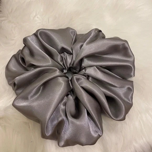 Satin Hair Scrunchie. Gray. XXL