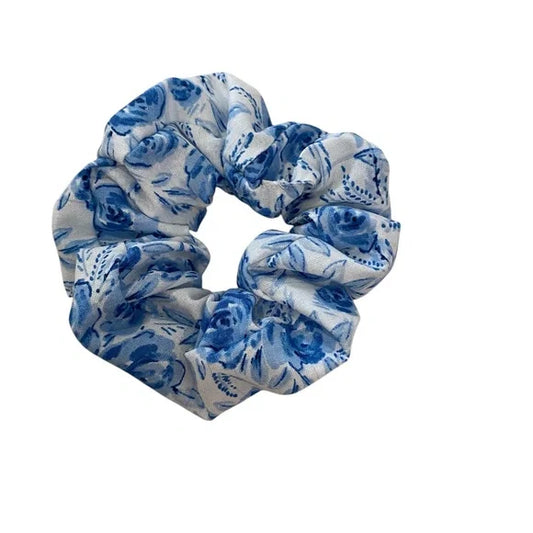 Floral Hair Scrunchie. Blue/White. Smal (Mini)