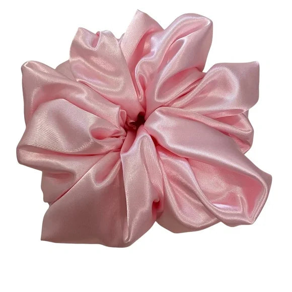 Poly Satin Hair Scrunchie. Pink. XL