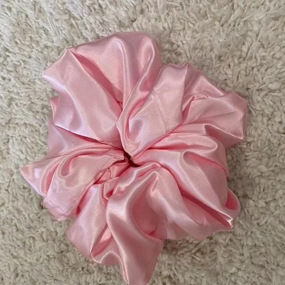 Poly Satin Hair Scrunchie. Pink. XL
