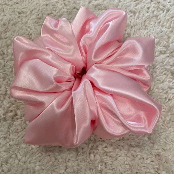 Poly Satin Hair Scrunchie. Pink. XL