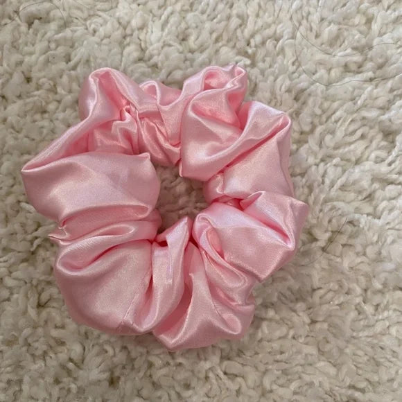 Poly Satin Hair Scrunchie. Pink. Small (Mini)