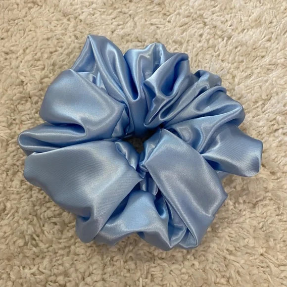 Poly Satin Hair Scrunchie. Light Blue. XL