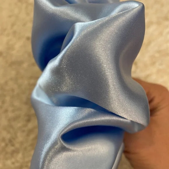 Poly Satin Hair Scrunchie. Light Blue. XL
