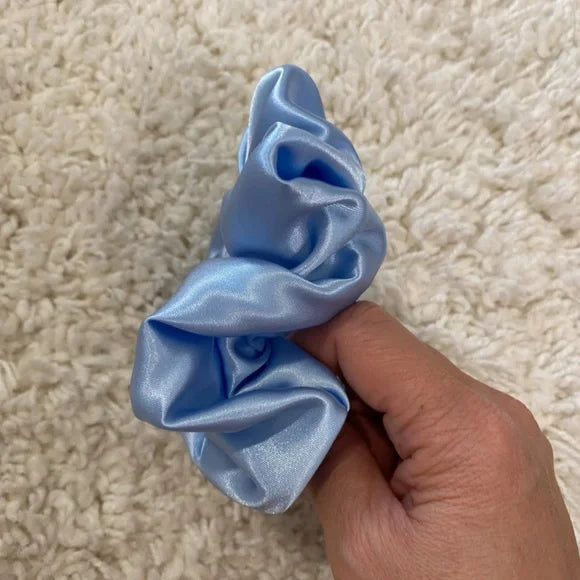Poly Satin Hair Scrunchie. Blue. Small (Mini).