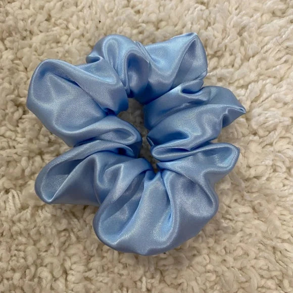 Poly Satin Hair Scrunchie. Blue. Small (Mini).