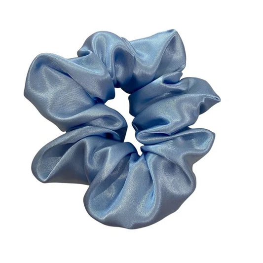 Poly Satin Hair Scrunchie. Blue. Small (Mini).