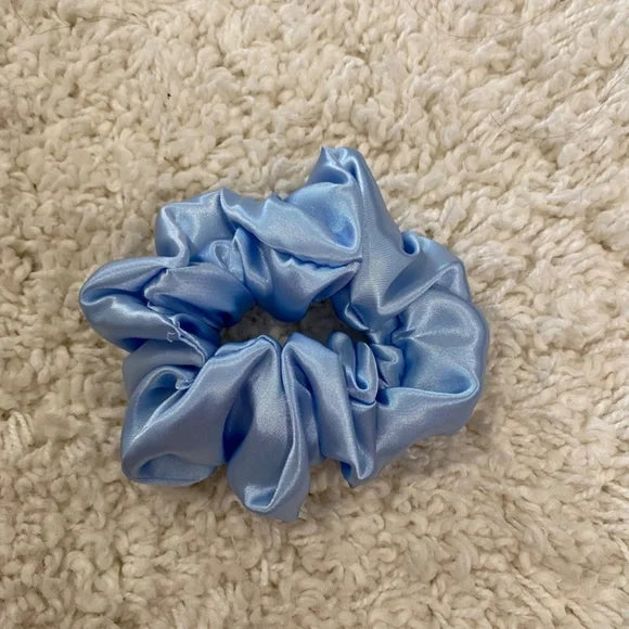 Poly Satin Hair Scrunchie. Blue. Small (Mini).