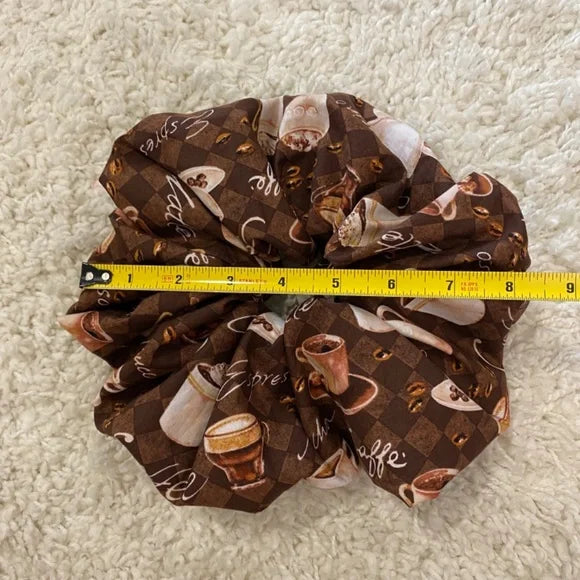 XL Coffee Lover’s Cotton Scrunchie – Extra Large 100% Cotton Hair Accessory with Espresso Print